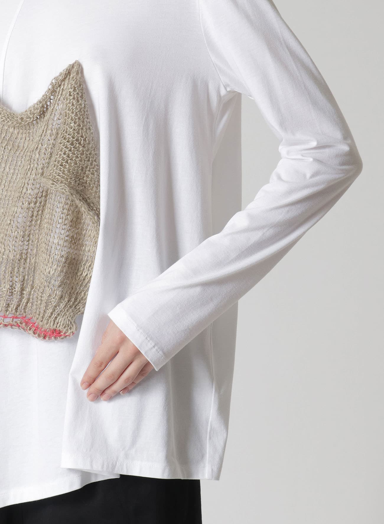 COTTON LONG SLEEVE T-SHIRT WITH KNITTED LINEN DETAIL