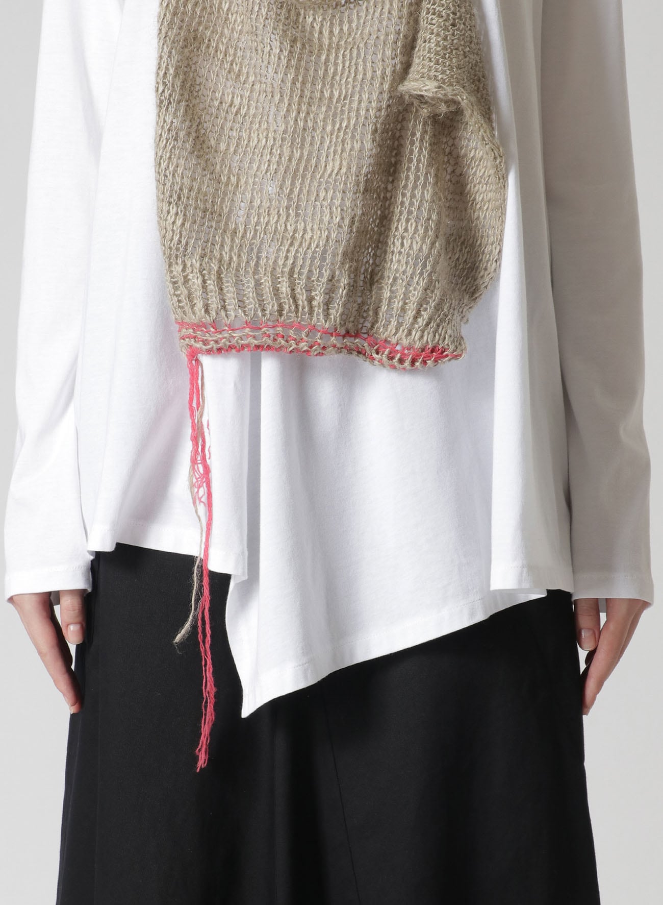 COTTON LONG SLEEVE T-SHIRT WITH KNITTED LINEN DETAIL