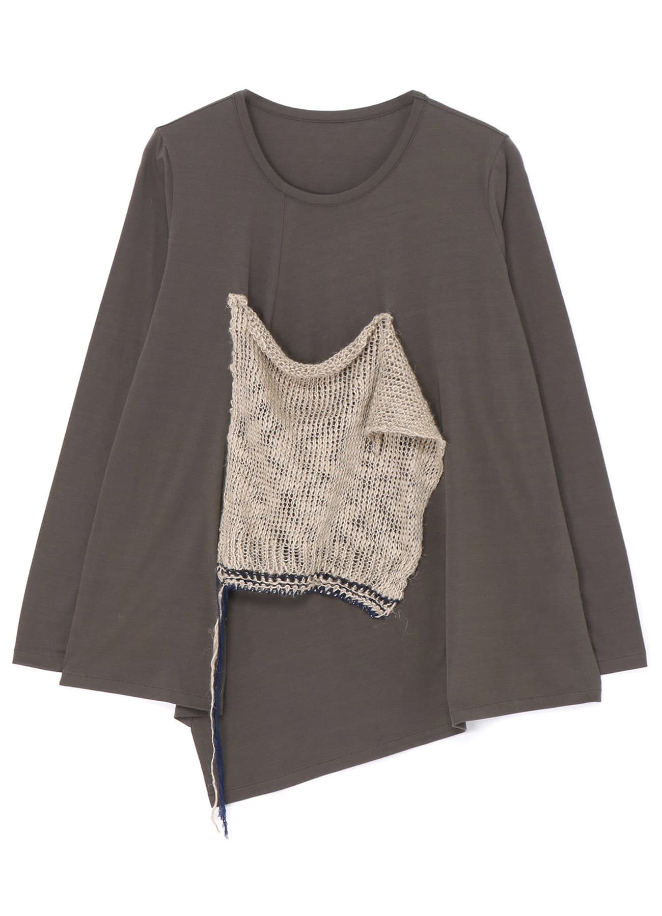 COTTON LONG SLEEVE T-SHIRT WITH KNITTED LINEN DETAIL