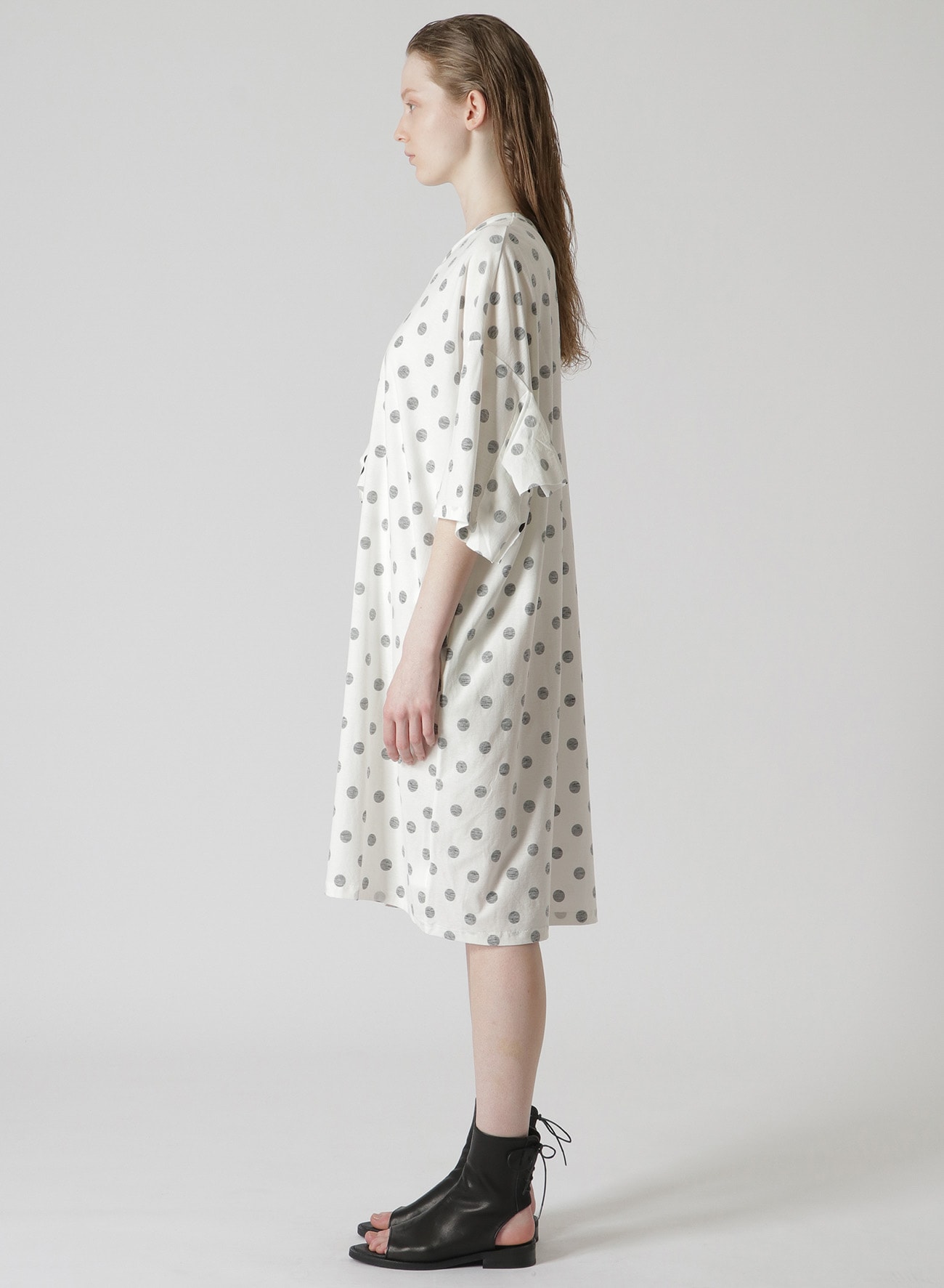POLKA DOT PRINT DRESS WITH RIGHT CHEST POCKET