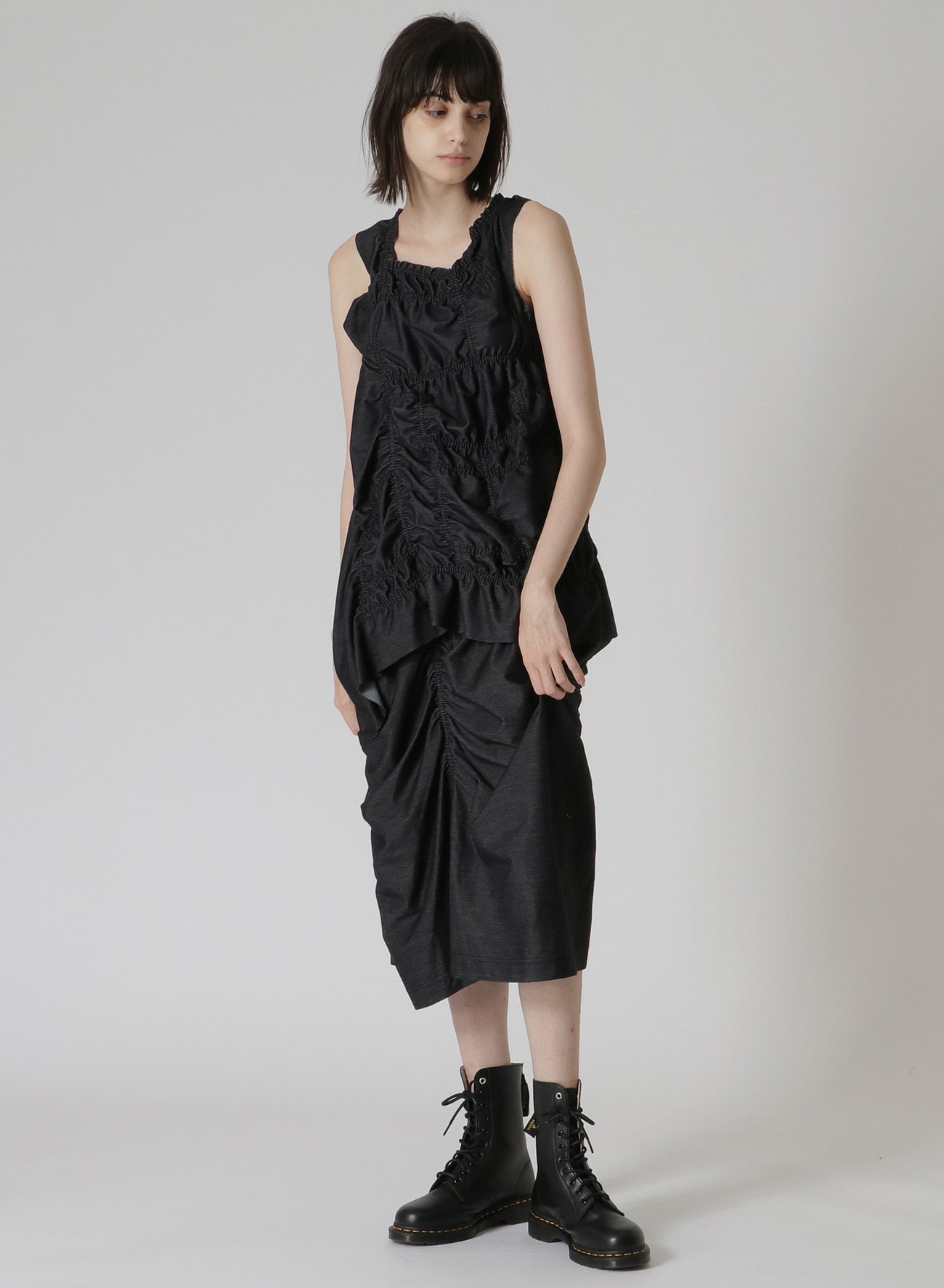 SLEEVELESS TOP WITH SHIRRING DETAILS AND RIGHT DRAPE
