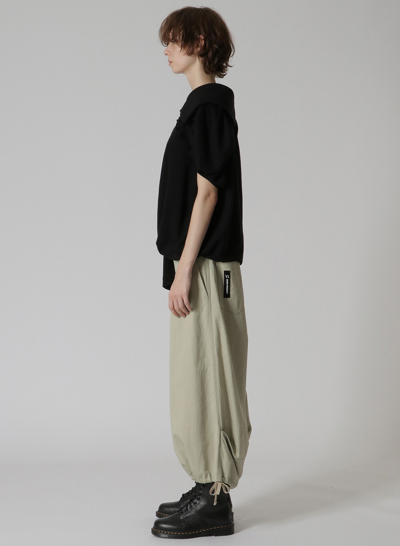 ORGANIC PIQUE COTTON PULLOVER WITH GATHERED SLEEVES