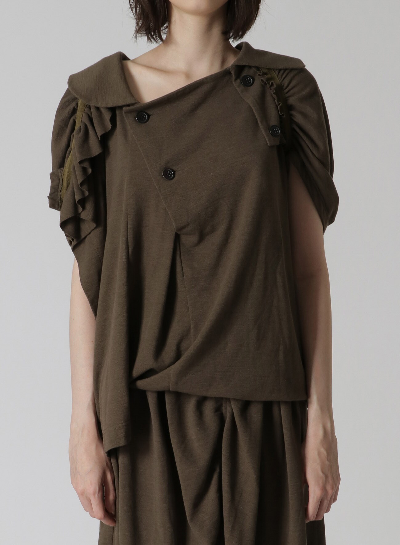 ORGANIC PIQUE COTTON PULLOVER WITH GATHERED SLEEVES